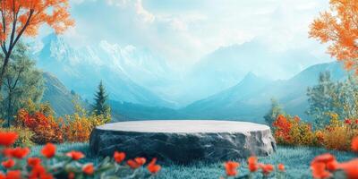 Stone Platform in a Mountainous Autumn Landscape photo