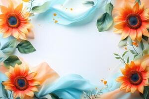Sunflowers, Leaves, and Flowing Fabric Create a Summery Border photo