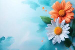 White and Orange Flowers with Blue Background photo