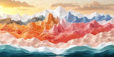 Abstract Mountain Range with Sunset Sky and Layered Hues photo