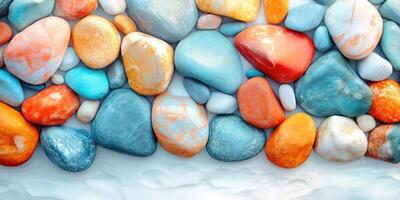 Colorful Pebbles Arranged on a White Surface photo