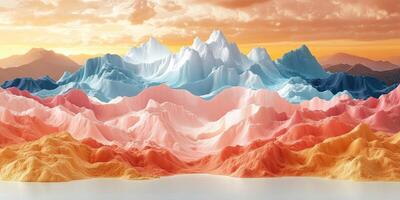 Abstract mountain range with layered colors and a sky with clouds. photo