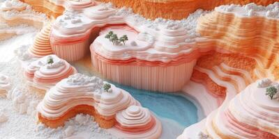 Abstract Canyon with Layered Rock Formations and a Winding River photo
