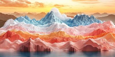 Abstract Mountain Range with Sunset and Water Reflection photo