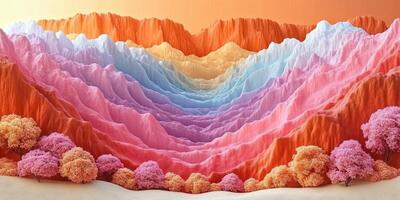Abstract Landscape with Colorful Mountains and Trees photo