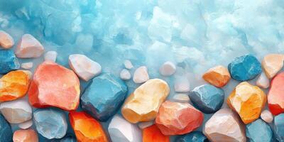 Colorful Stones on a Blue Background photo