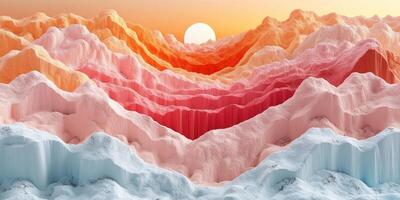Abstract Pastel Mountain Range Under a White Sun photo