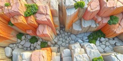 Overhead View of Cracked Rocks and Greenery photo