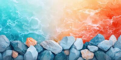 Blue and Orange Rocks Bordering a Vibrant Sea photo
