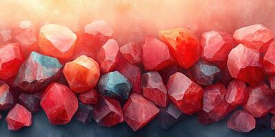A cluster of red and blue gemstones, illuminated from above. photo