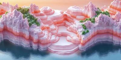 Pink and Orange Layered Cliffs Surrounded by Water photo