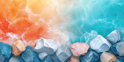 Abstract Seascape with Blue, Orange, and White Rocks photo