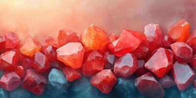 Red and Blue Crystal Pile with Light Reflecting Off photo