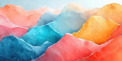 Abstract Mountain Range with Pink, Blue, and Yellow Hues photo