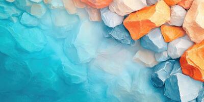 Abstract Composition of Colorful Rocks and Blue Water photo