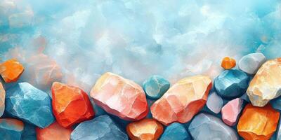Colorful Rocks Arranged on a Light Blue Background photo