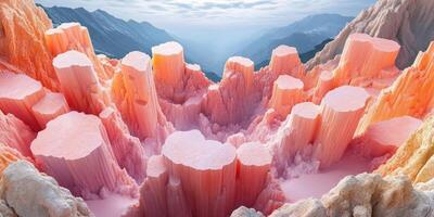 Abstract Pink Rock Formation with Mountain Background photo
