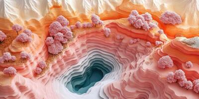 Papercraft Landscape with a Deep Canyon and Pink Trees photo