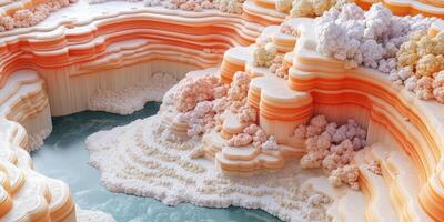 Abstract Landscape with Orange and White Layers and a Blue Pool photo
