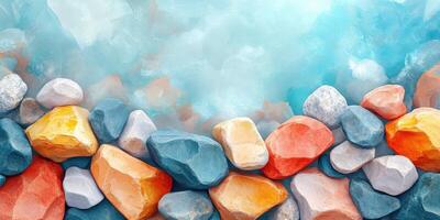 Colorful Pebbles on a Blue Background photo