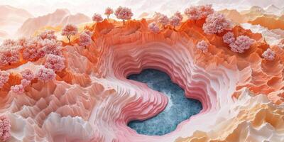 Pink and White Mountain Range with a Blue Lagoon photo