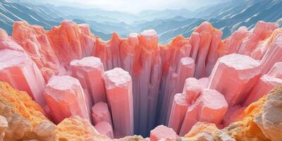 Pink and Orange Rock Formations with a Deep Crevice photo