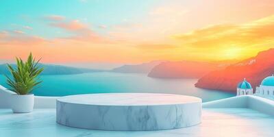 Marble Pedestal with Sunset View and Greek Architecture photo