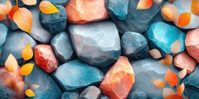 Orange and Blue Leaves and Stones Abstract Background photo