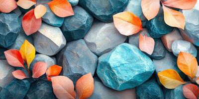 Autumn Leaves Resting on Smooth Stones photo