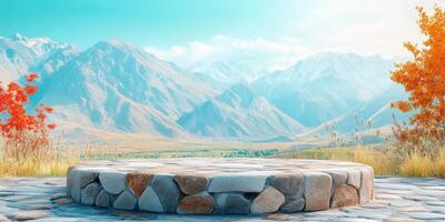 Stone Platform in Front of Mountain Range photo