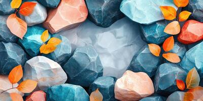 Abstract Composition of Colorful Rocks and Autumn Leaves photo