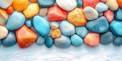 Colorful Smooth Stones Arranged on White Surface photo