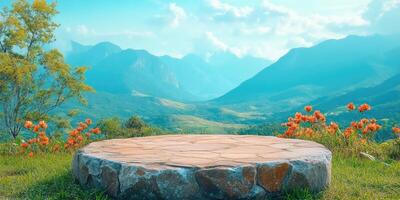 Stone Platform in Front of Mountain Range photo