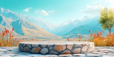 Stone Platform in Front of Mountain Range photo