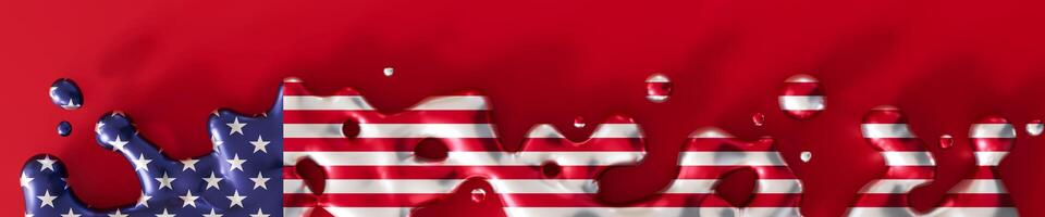 Stunning visual of American flag transformed into fluid, dynamic shape against a deep red backdrop. Ideal for creative representations of US themes in ads, presentations, and editorial use. 3D render. photo