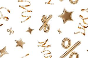 Elegant seamless pattern featuring golden ribbons and percentage symbols floating on a white background, ideal for illustrating sales, finance, and celebration concepts in a luxurious manner. 3D. photo
