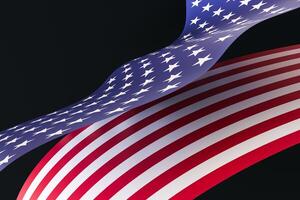 Elegant, dynamic representation of American flag against a dark background, sense of pride and patriotism, perfect for national events, holidays, or any project needing a touch of American spirit. 3D. photo