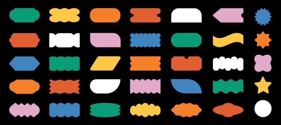 Bauhaus memphis design. Abstract geometric shapes and icons. Brutal modern figure elements. Black background