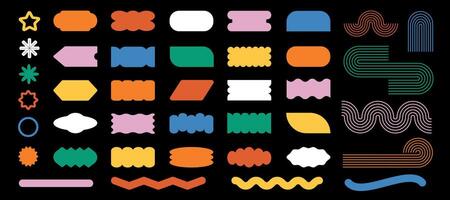 Bauhaus memphis design. Abstract geometric shapes and icons. Brutal modern figure elements. Black background vector