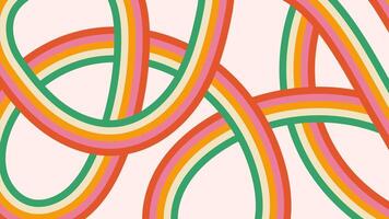 Retro abstract pattern with rainbow colors stripes and loops. Colorful groovy cartoon background vector
