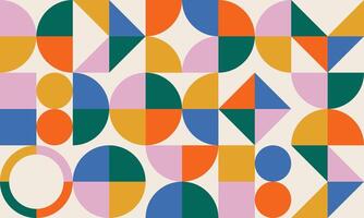 Retro geometric pattern with colorful Bauhaus simple shapes. Abstract minimal background vector