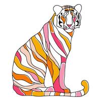 Outline tiger icon with colorful fur. Abstract animal mascot. Contemporary art for print vector