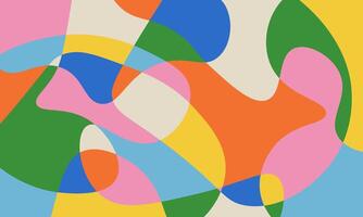 Abstract colorful background with simple hand drawn liquid shapes composition. Fun childish doodle backdrop. Minimal horizontal cover design in bright trendy colors vector