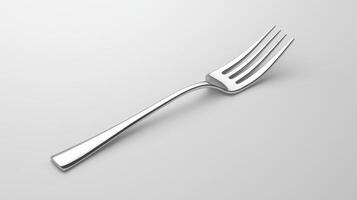 A stainless steel fork resting on a plain background, showcasing its sleek design and polished finish photo