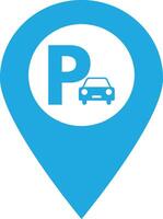 Map pointer with car parking sign isolated on white background . Parking location pin icon vector