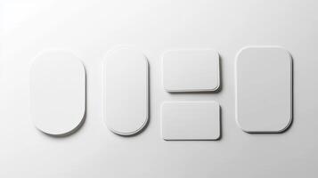 Various blank white business card designs displayed on a light background photo