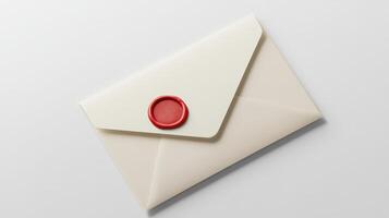 Elegant envelope sealed with a red wax stamp on a minimalist surface photo
