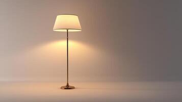 Simple floor lamp casting warm light in a minimalistic room with soft beige walls during nighttime photo