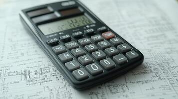 Basic calculator on a blueprint background during a study session photo