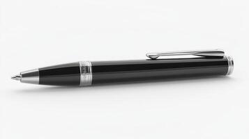 A sleek black pen rests on a clean white surface, showcasing its elegant design and attention to detail, ideal for writing and daily use photo